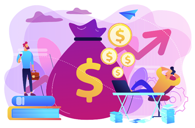 資本主義社会で、資本家が不労所得を得る様子を表すイメージイラスト