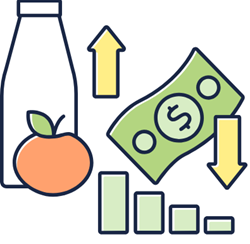 物価が上昇し、貨幣価値が下落するインフレを表したイラスト