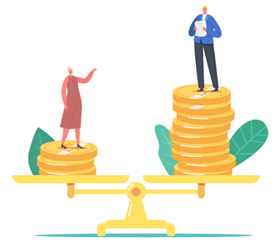 お金を持っていない人と持っている人を天秤にかけたイラスト