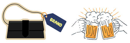 ブランドバッグと飲み会で、お金の浪費を表したイラスト