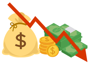 お金の価値が下落するイメージでインフレを表すイラスト