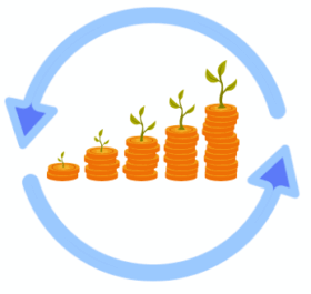 資産の再投資でお金が増えるイメージを表したイラスト